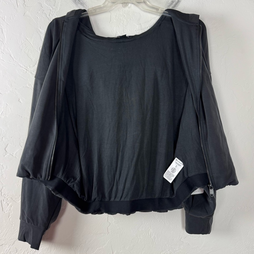 Athleta Hoodie Sweatshirt Jacket Seasoft Bubble Hem Full Zip Solid Black Knit - Picture 3 of 13